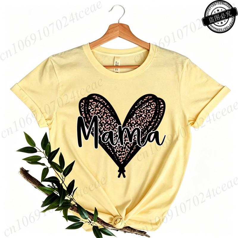 Women's Casual shirts Mama Leopard Print Women's Crewneck Casual Short Sleeve T-Shirt Summer Harajuku Streetwear Women Clothes