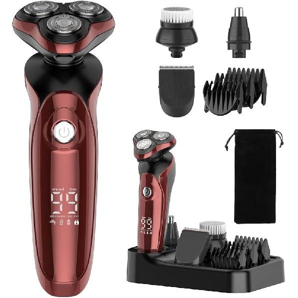 Электробритва 5-в-1 Мужская электробритва Беспроводная бритва для лица Перезаряжаемая мужская бритва Водонепроницаемая роторная бритва со станцией зарядки Нос