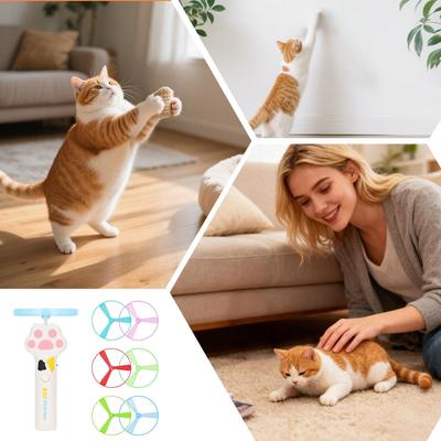 Cat Fetch Toy Rechargeable Flying Enrichment Launcher with 6 Discs Interactive Cat Toy for Outdoor Play Garden Backyard Patio