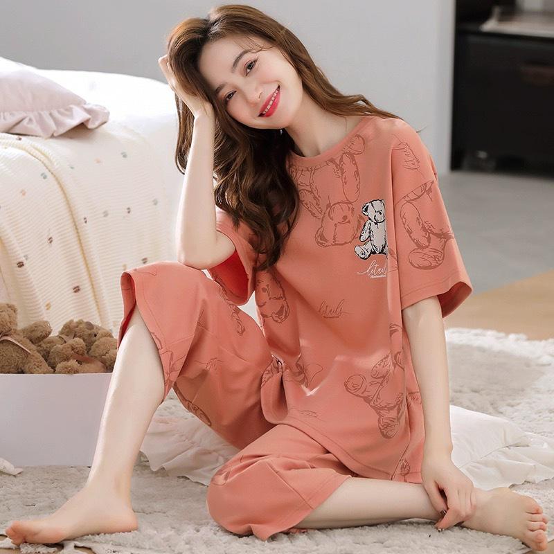 Women's Summer Korean Cartoon Pajama Set - Short-Sleeved Top with Seven-Point Pants