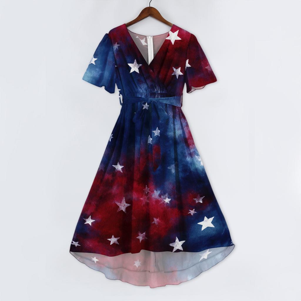 Women’s Casual V Neck Short Sleeve Midi Dress with Abstract Print and Flowy Hem for Everyday Comfort