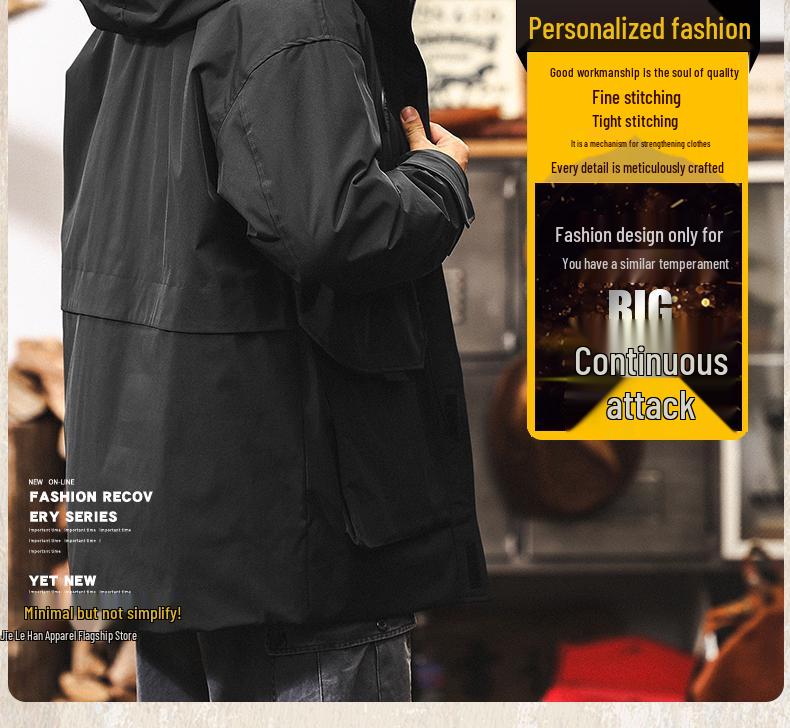 American Workwear Men's Mid-Length Hooded Winter Parka Jacket