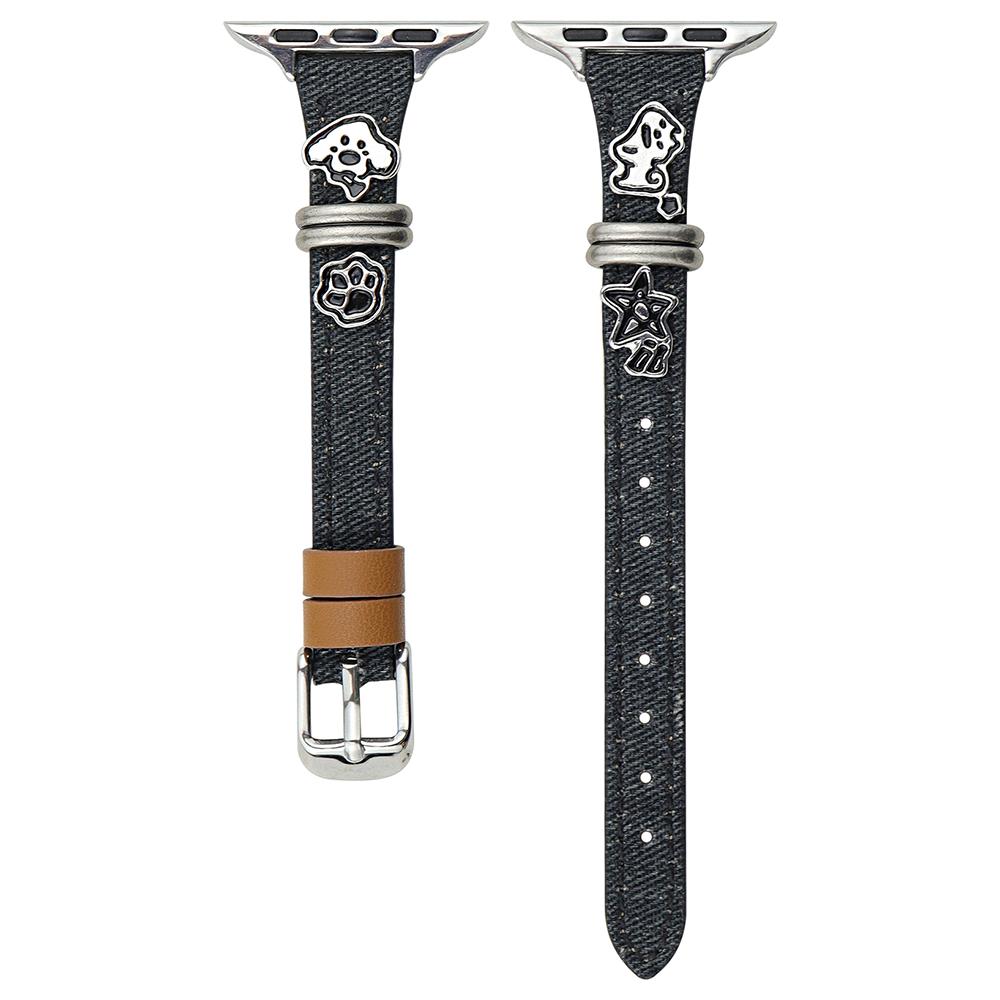 

Watch Band for Apple Watch Series 10 9 8 7 SE 6 5 4 3 2 1 42mm 41mm 40mm 38mm Puppy Decor Denim Strap Black