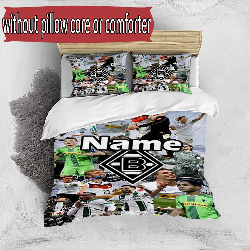 3pcs Duvet Cover Set (1*Duvet Cover + 2*Pillowcase, Without Core), Custom Name Borussia Monchengladbach Pattern Bedding Set, Home Bedroom Decor Gift