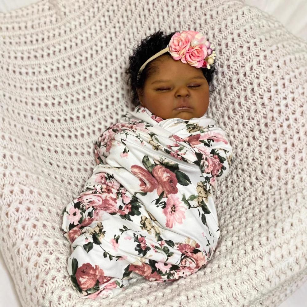 Brand 19 Inch Full Vinyl Body Reborn Babies Doll Peaches Hand Painted Dark Skin Emulation Doll Realistic Sleeping Girl Baby Doll Toy Gift for Children