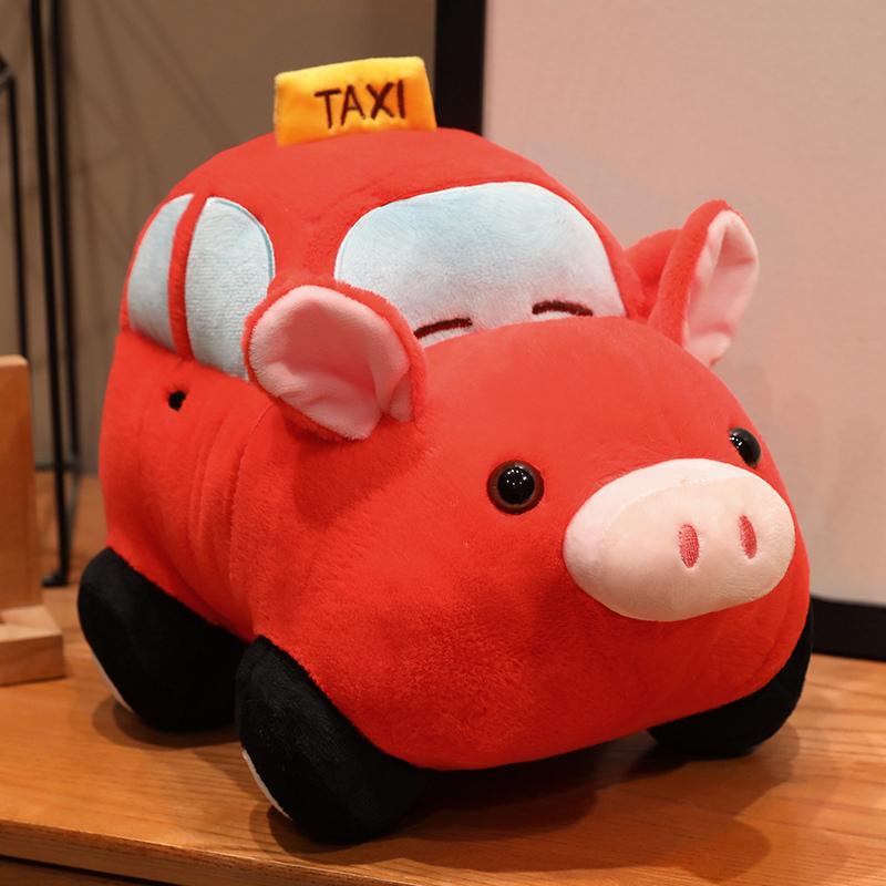 20/30cm Funny Piggy Taxi Car Plush Toy Stuffed Cartoon Animal Red Yellow Pink Blue Transportation Plushie Gift