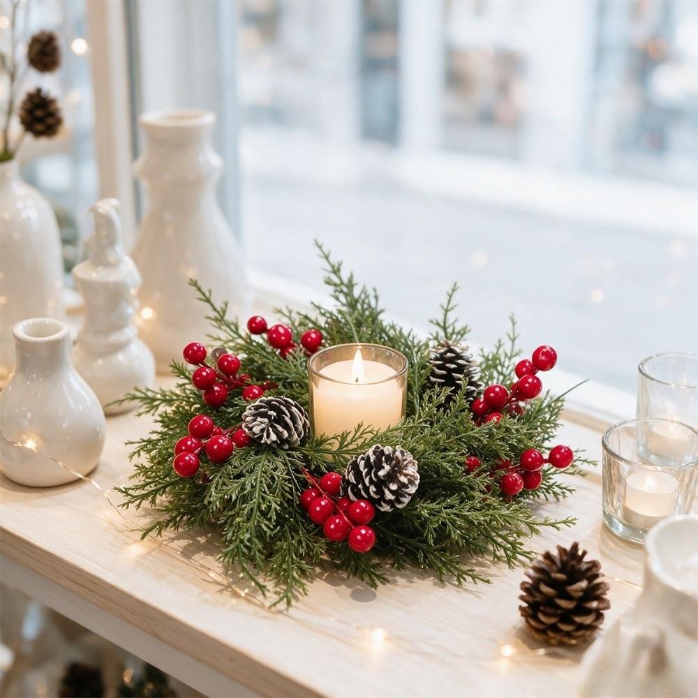 Plastic Christmas Candle Ring Artificial Pine Needle Table Centerpiece  Holiday Dinner Table