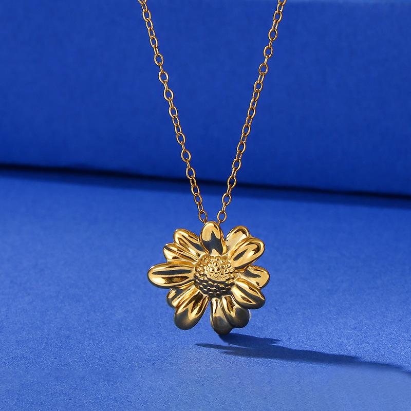 Women's Stainless Steel Sunflower Necklace - Luxury Design, Colorfast Flower Pendant Clavicle Chain.