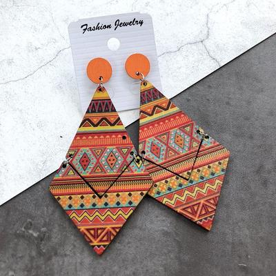 Bohemian Wood Earrings Women's Personality Exaggerated Print Flower Stud Earrings Vacation Versatile Temperament Earrings