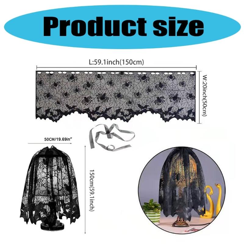Gothics Sheer Black Laces Lampshade Window Panel Privacy Lampshade Scarf For Home Privacy Decorations 19.69x59.1in