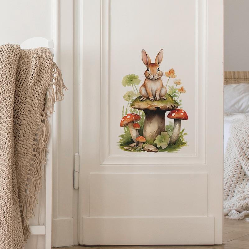 Cartoon Cute Rabbit Mushroom Flowers Children's Bedroom Living Room Wall Decoration Wall Stickers