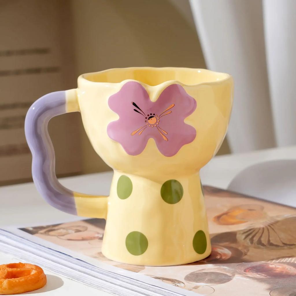 Cute Flower Patten Ceramic Bowl Ins Style Home Ice Cream Cup Dessert Cup Coffee Mug Gift for Girlfriends Home Kitchen Decor