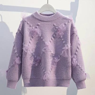 Maglione in Lana con Fodera in Pile da Bambina - Maglia Autunno/Inverno con Fiocco, alla Moda Street Style