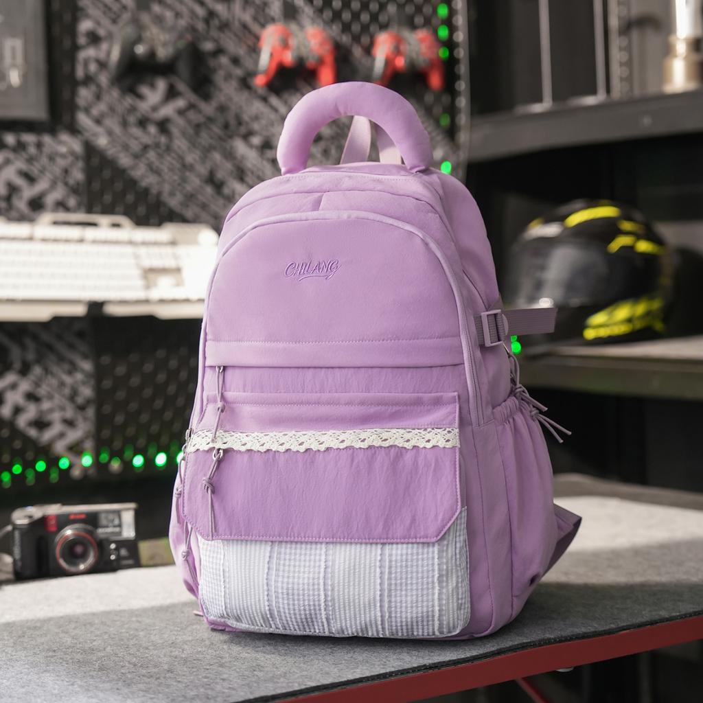 Casual Large Capacity Lightweight Patchwork Backpack for Girls Student School Bag Leisure College Style Double Shoulder Bag