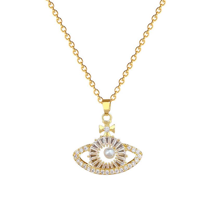 Titanium Steel Court Style Pearl Galaxy Light Luxury Temperament Gorgeous Full Diamond Necklace Female Versatile Collarbone Titanium Steel Chain