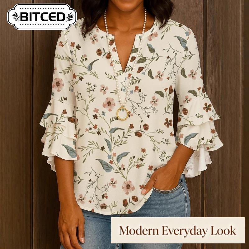 BITCED Women's Fashion Casual 3/4 Sleeves V Neck Blouses & Shirts