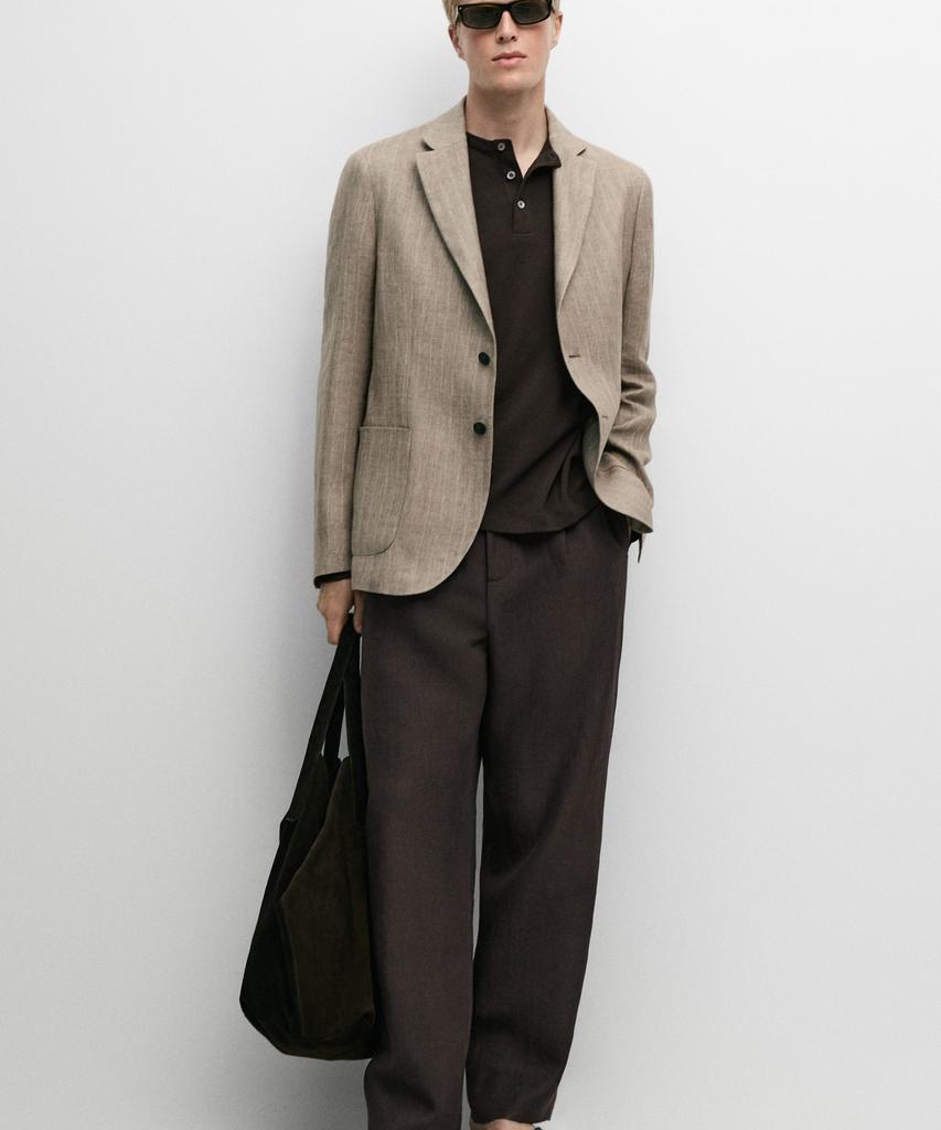 Massimo Dutti Herringbone Stripe Linen Blazer