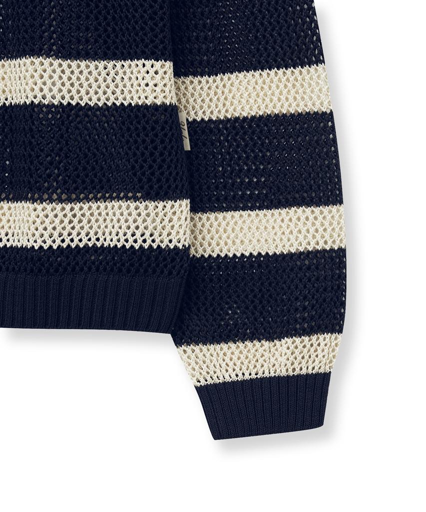 YALE Striped Curly Knit_Navy