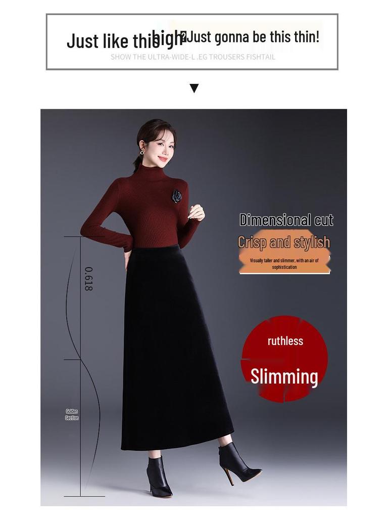 Golden Velvet High-Waisted A-Line Flare Skirt - Winter 2025 Fashion