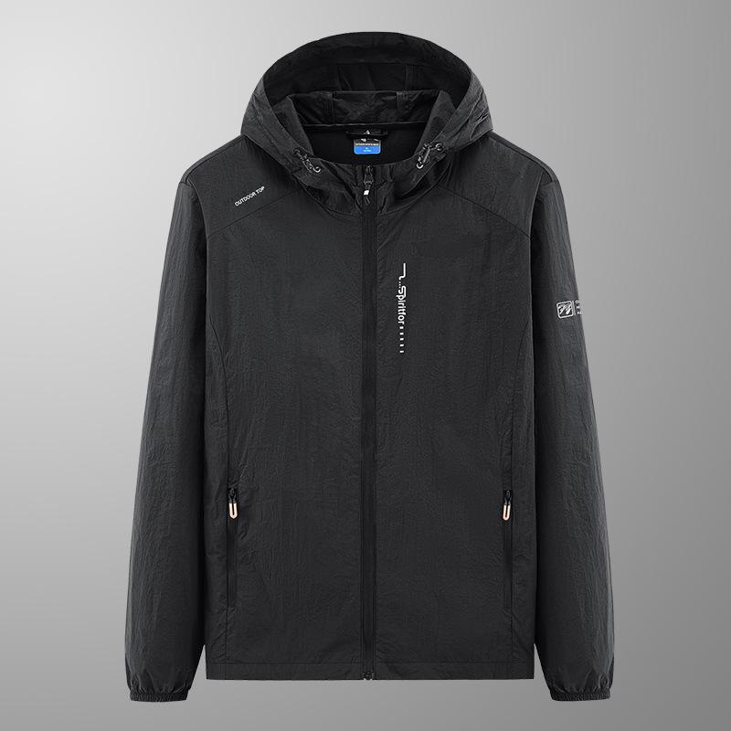 Men's Lightweight Hooded Windbreaker - Quick Dry Outdoor Jacket with Zipper Pockets for Hiking and Daily Wear