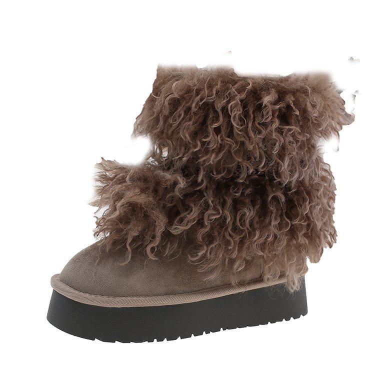 Very warm fluffy snow boots winter 2025 new piled thickened outdoor cotton shoes big head platform shoes