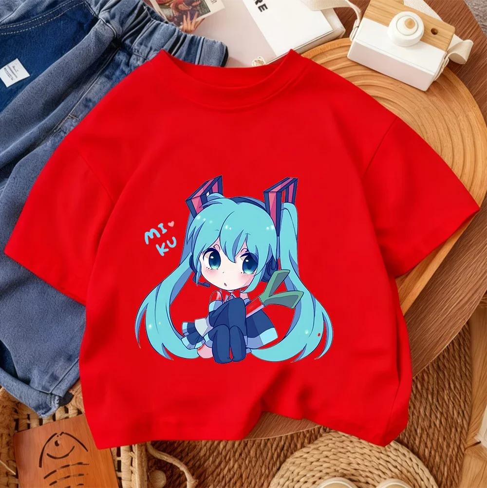 2026 Summer Crew Neck T Shirt For Boys Girls Cute Kawaii Hatsune Miku Cartoon Fashion Street Outfit 314Y