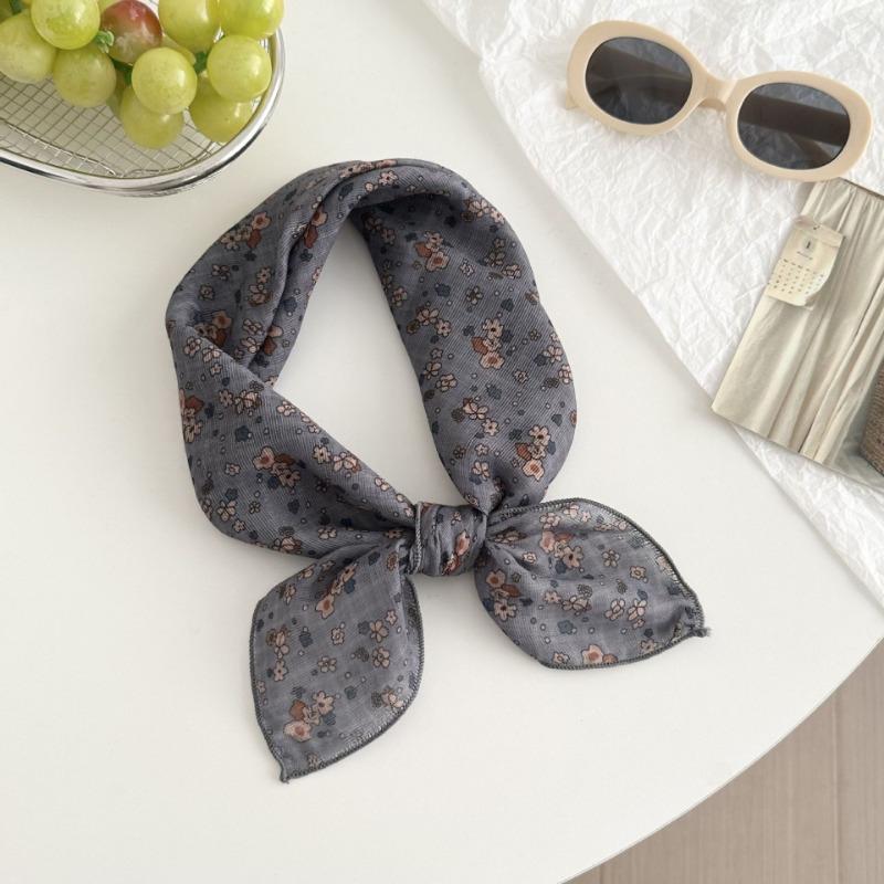 Silk scarf new fashion neck protection small shawl retro literary scarf double-sided floral headscarf headband cotton and linen square scarf