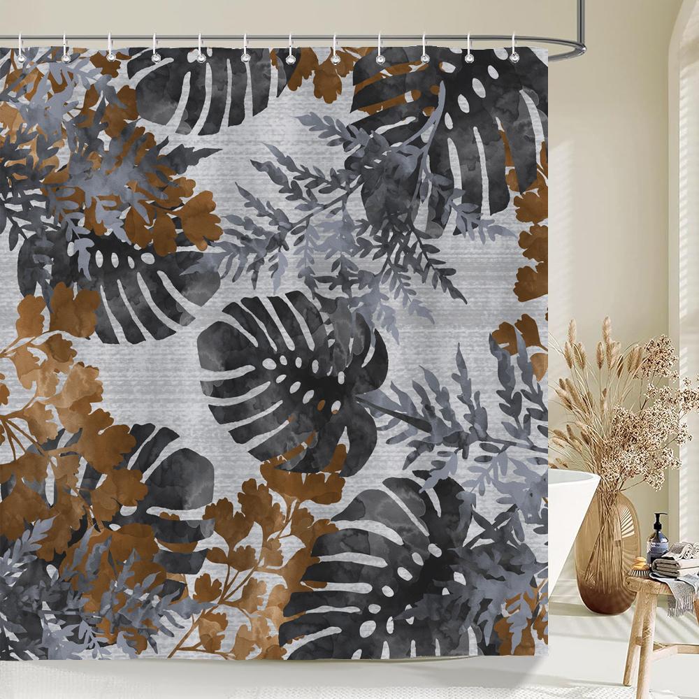 1 pack Minimalist art leaves printing shower curtain bathroom partition bathroom curtain with hooks home decorative curtain