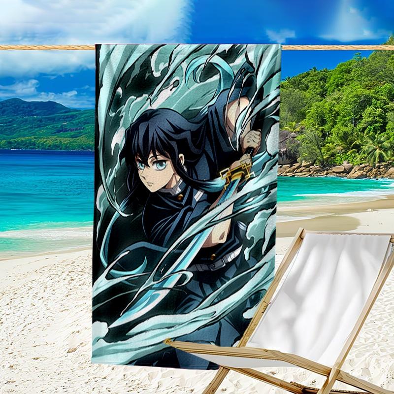1pc Demon Slayer4 Beach Towel, Beach and Seaside Swimming Pool Equipment, Fashion Pattern, Rectangular, Travel Essentials