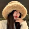 Harajuku Faux Fur Bucket Hat Solid Color Luxury Plush Hat Elegant Winter Fluffy Hat  Windproof