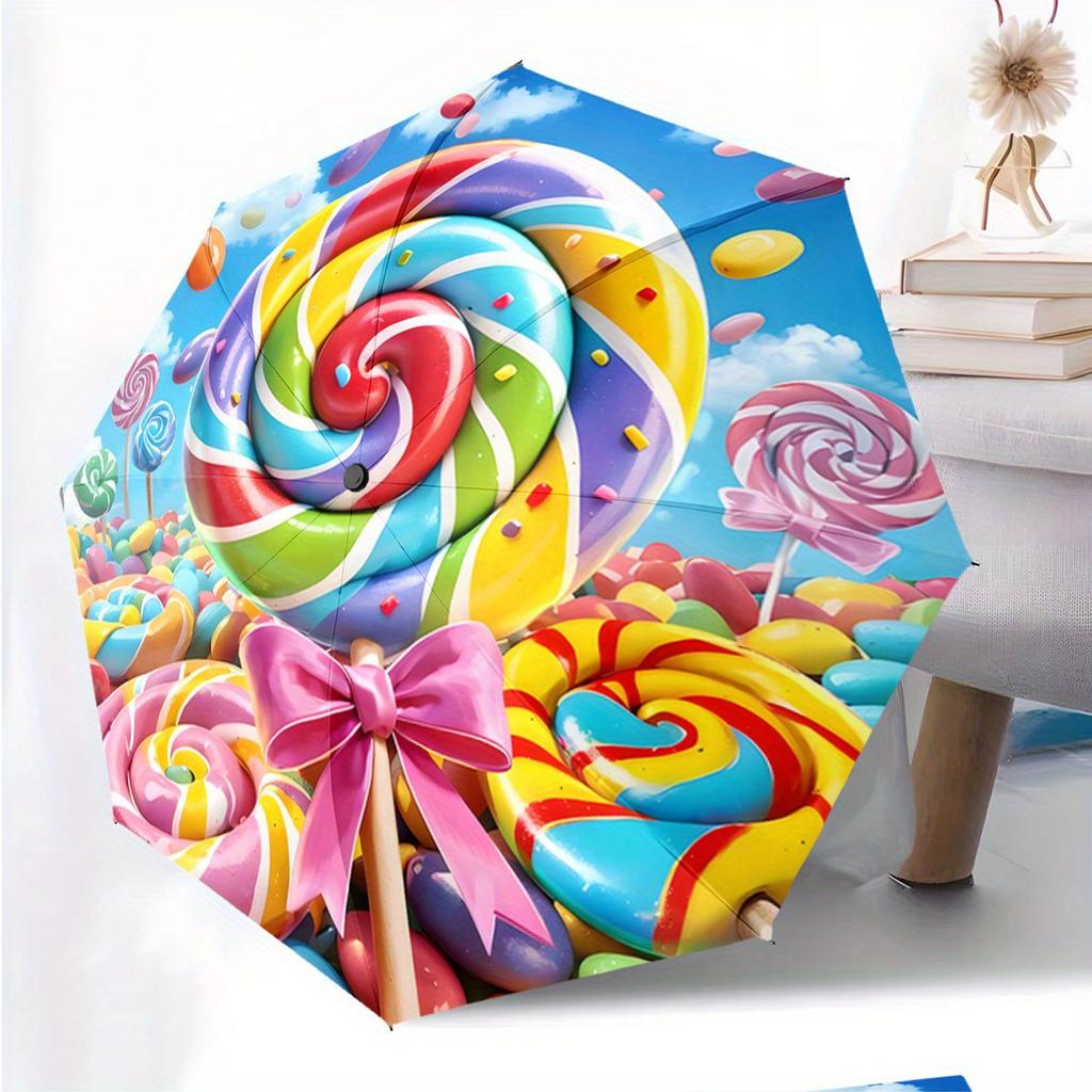 Folding umbrella Colorful lollipops in a vibrant candy field Creative portable folding umbrella, suitable  holiday gifts.