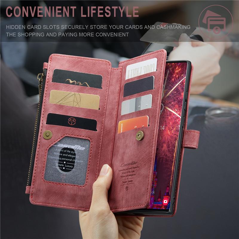 CaseMe Flip Leather Phone Case For Samsung Galaxy S26 Ultra S25 Edge S24 FE S23 S22 S21 S20 Plus S10 Note 20 Ultra Zipper Wallet Card Bag Cover Coque