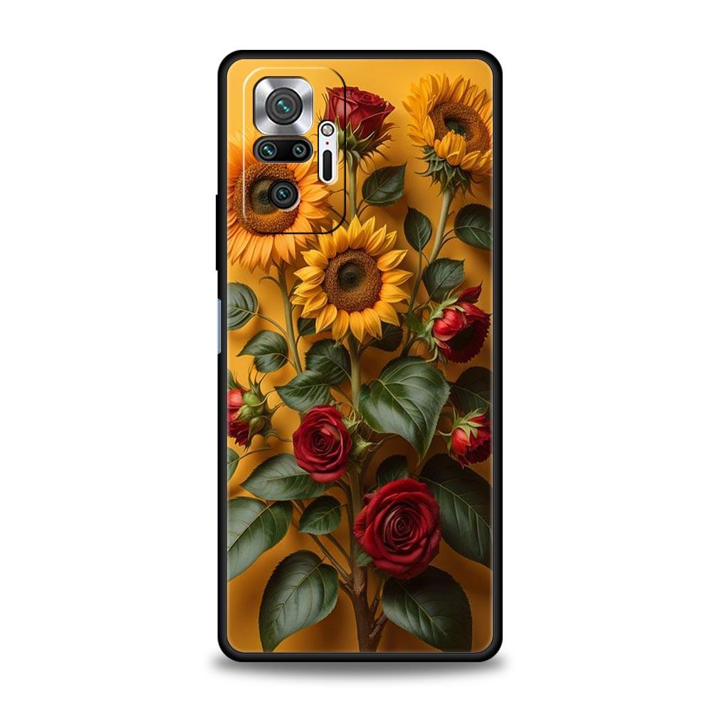 Sunflower Phone Case For Xiaomi Redmi Note 14 13 5G 10 11 12 Pro Plus 4G 14C 13C 12C 10C Black Cover