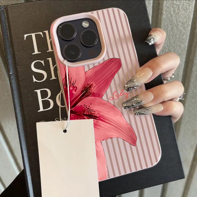 

Striped Lily Flower Lychee Texture Silicone Phone Case For iPhone 17 Pro Max 14 Plus 11 12 13 14 15 16 Pro 17 Air Soft Cover iPhone 13 Pro Max