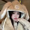 Cute Fluffy Rabbit Ears Plush Hat Scarf Integrated Season Thickened Thermal Ear Hat Scarf Women