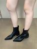 Women Pointed Ankle Boots Mid Heels Pointed Leather Sexy Chelsea Boots Trend Design Winter New Pumps Designer Short Botas Mujer