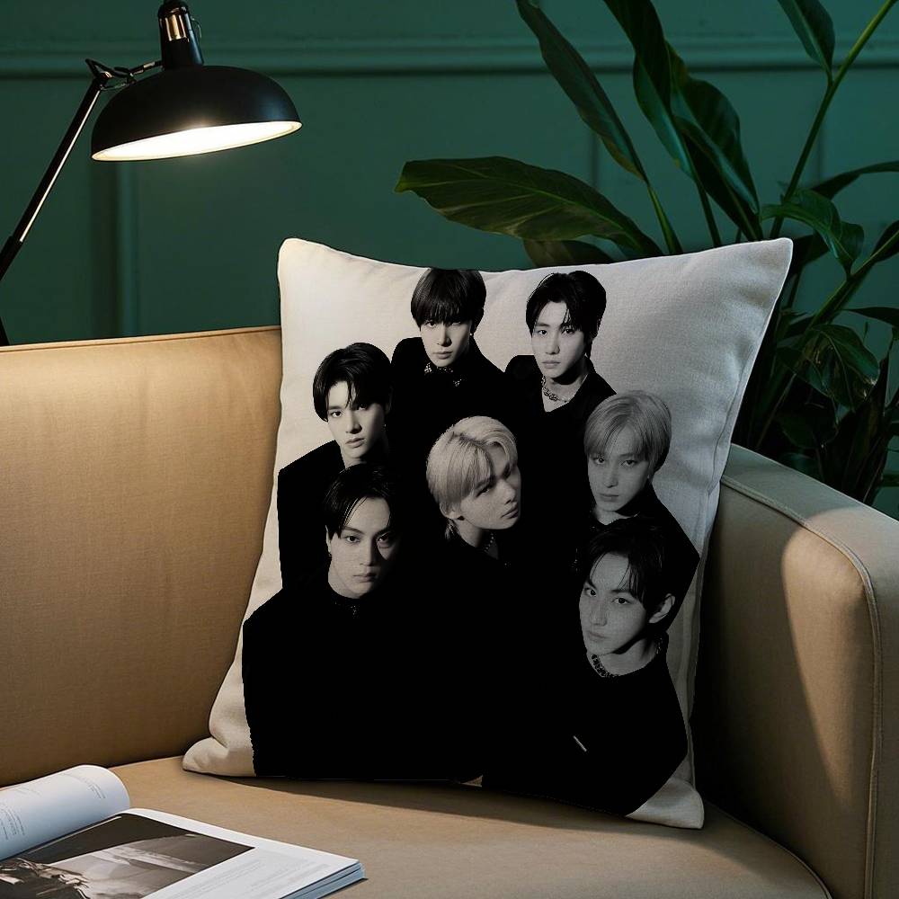 Kpop E-Enhypens Pillow Case Short Plush Print Cushion Cover Square Throw Pillow Covers Sofa Home Decor