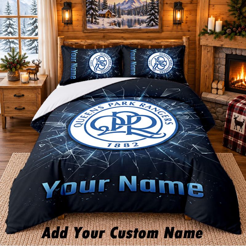 Queens Park Rangers FC Pattern Bedding 3Pcs Set Custom Name, Bed Sheet And Pillowcases For Home Bedroom