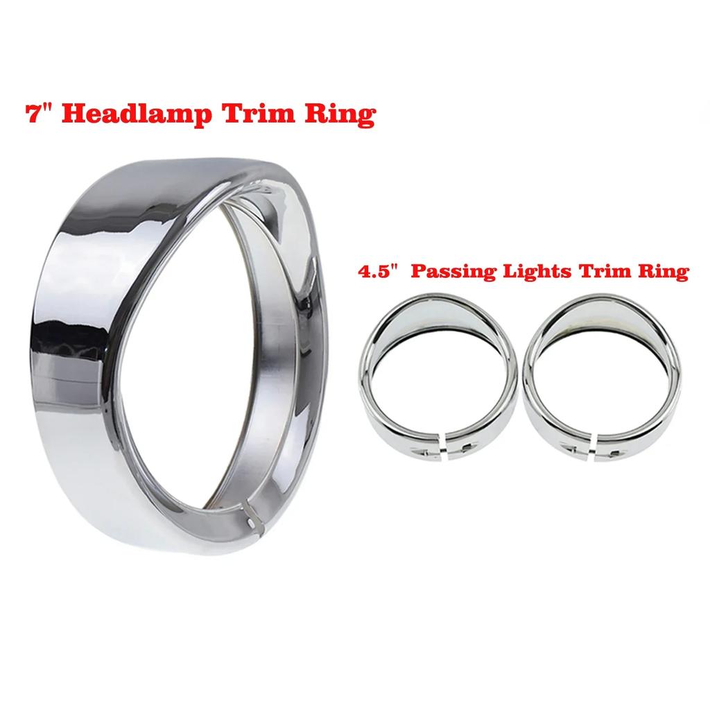 Motorcycle Chrome 7''Headlight Trim Ring+4.5'' Fog Light Cover +Visor Style Turn Signal Trim Ring For Harley Touring FLH Softail