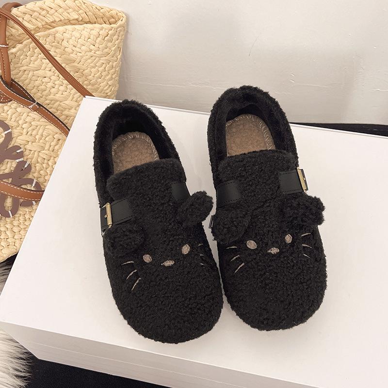 

Support piled and thickened warm fluffy shoes for women to wear flat-bottomed non-slip soft-soled beanie shoes cotton slippers 41