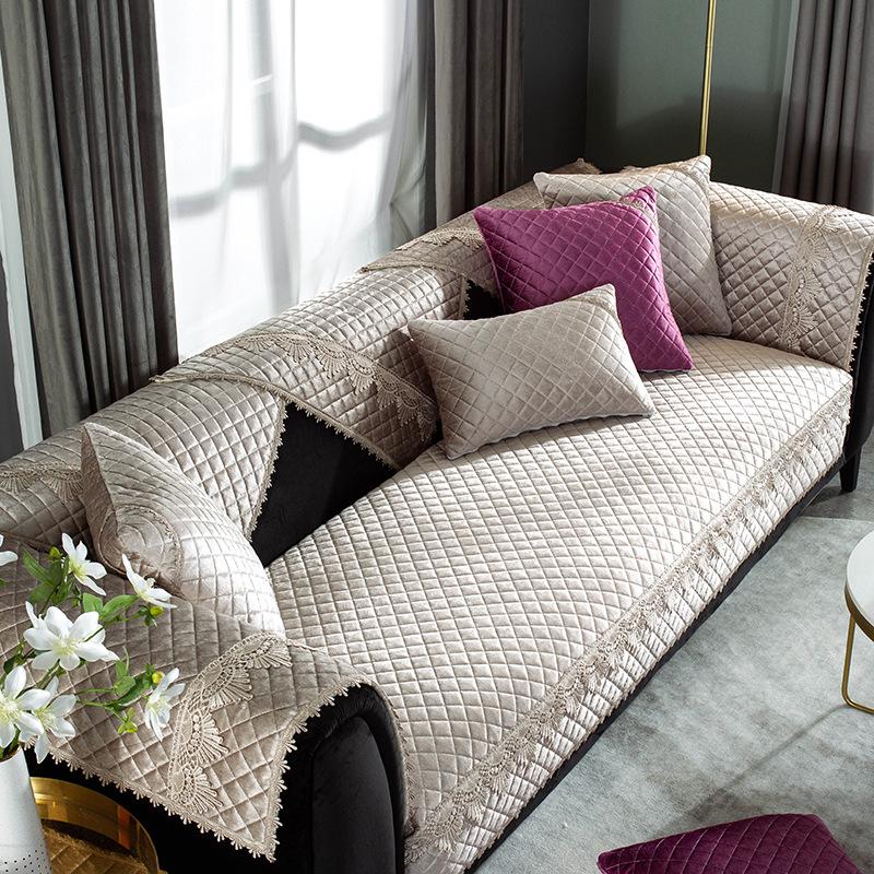 Universal Non-Slip Lace Edge Couch Cover Living Room L-shaped Decoration Furniture Blanket Winter Thick Soft Plush Sofa Covers