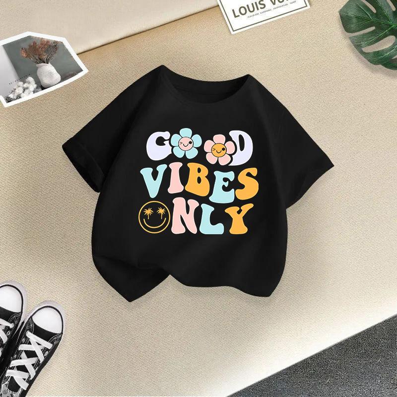 Children T-shirt Cute Cat Printed Kids 100% Cotton Clothes Tops 2-13Y Loose-fit Casual  O-Neck Short-sleeve T-shirt