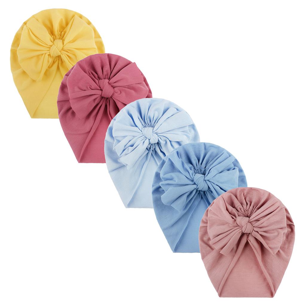 Toddler Kids Baby  Girls Solid Bow Knotted Hat  Headwear Accessories 5PCS