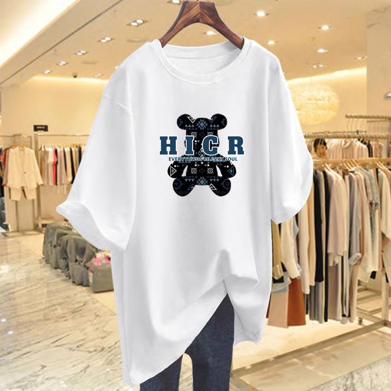 

Printed cotton short-sleeved T-shirt women s fashion trend loose and versatile summer new crew neck top S