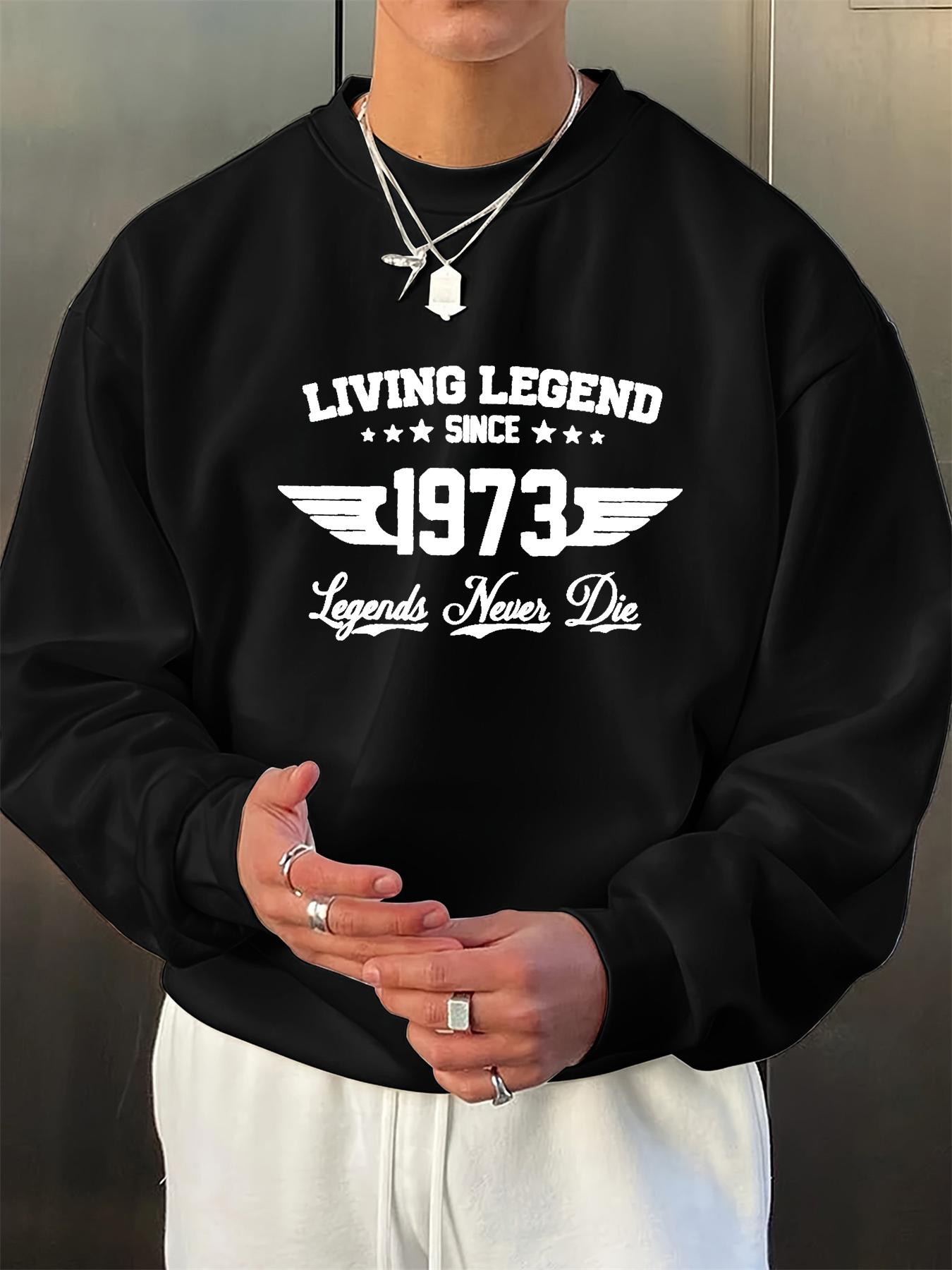 Chaokebang Modieuze Casual Heren Herfst en Winter Losse Retro 1973 Grafisch Bedrukte Lange Mouwen Ronde Hals Sweatshirt 3XL zwart