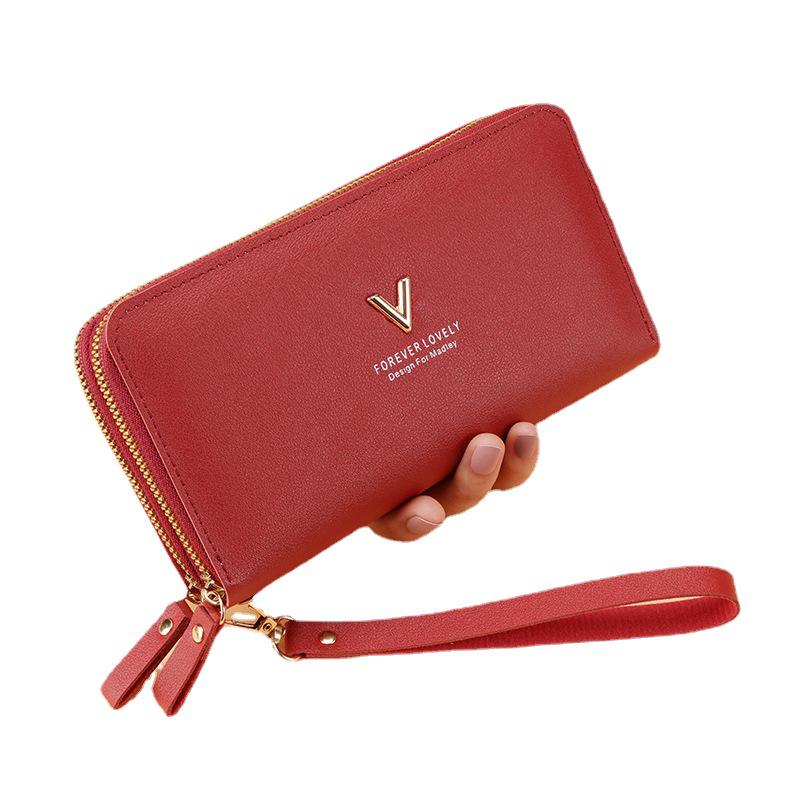 

Женский кошелек-клатч на молнии с двойным слоем: Вместительный кошелек для монет, сумка для телефона, держатель для карт розовый