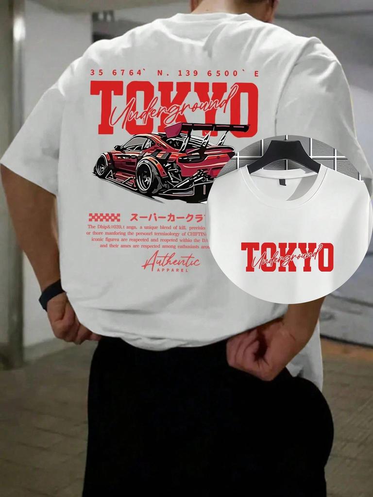 Summer Men'S Racing Pattern Printed Heavyweight Cotton T-Shirt Fashionable Casual Versatile Classic Top Streetwear Short Sleeved