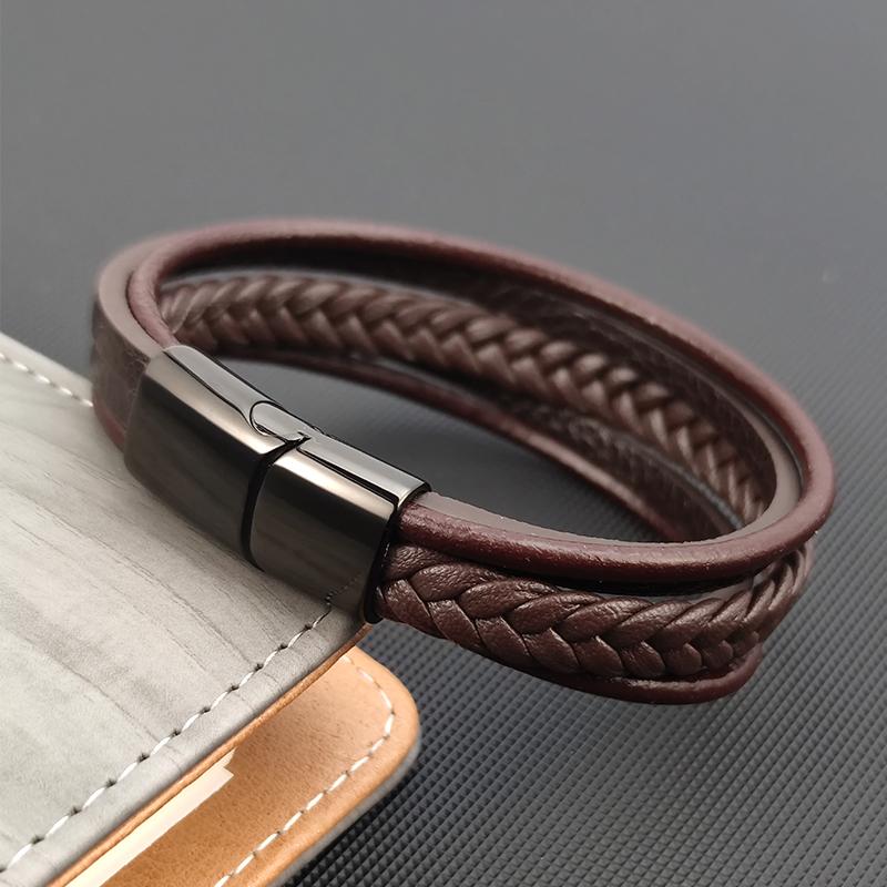 Charm Men Bracelet Genuine Multilayer Woven Leather Bangle Retro Cuff Bracelet Classic Hooks Wristband Men Women Jewelry Gifts