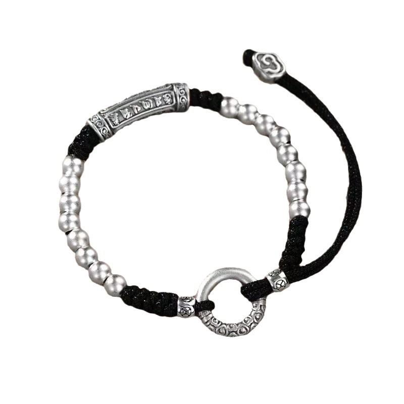 [Six Characters Mantra-Safety Buckle] Retro National Style Bracelet Men And Women Couples Handmade Beaded Birthday Year Red Hand Rope