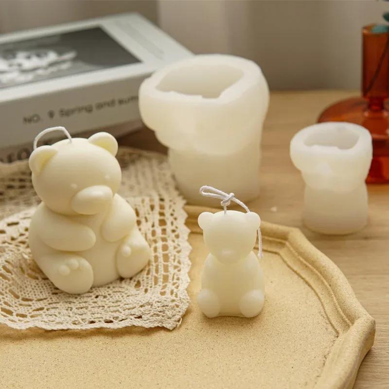 1 Pcs Cute Bear Silicone Candle Mold 3D Sit Stand Pet Bear Crafts Plaster Resin Cement Mold Handmade Animal Soap Making Tools